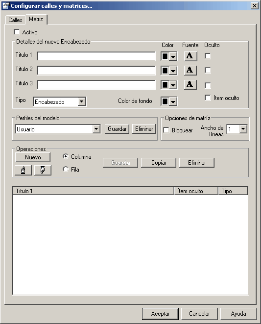 swimlanes matrix dialog